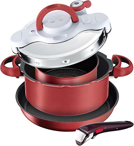 T-fal【オンライン限定】 ティファール 取っ手のとれる 鍋 フライパン 圧力鍋 4点セット IH ガス火対応 「オール・イン・ワン セット」 P4704233 ルージュ アルミニウム