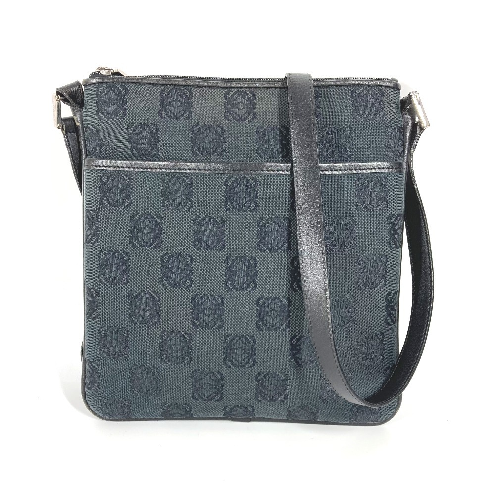 ショルダーバッグ アナグラム ロゴ カバン 斜め掛け ポシェット レザー/キャンバス ブラック