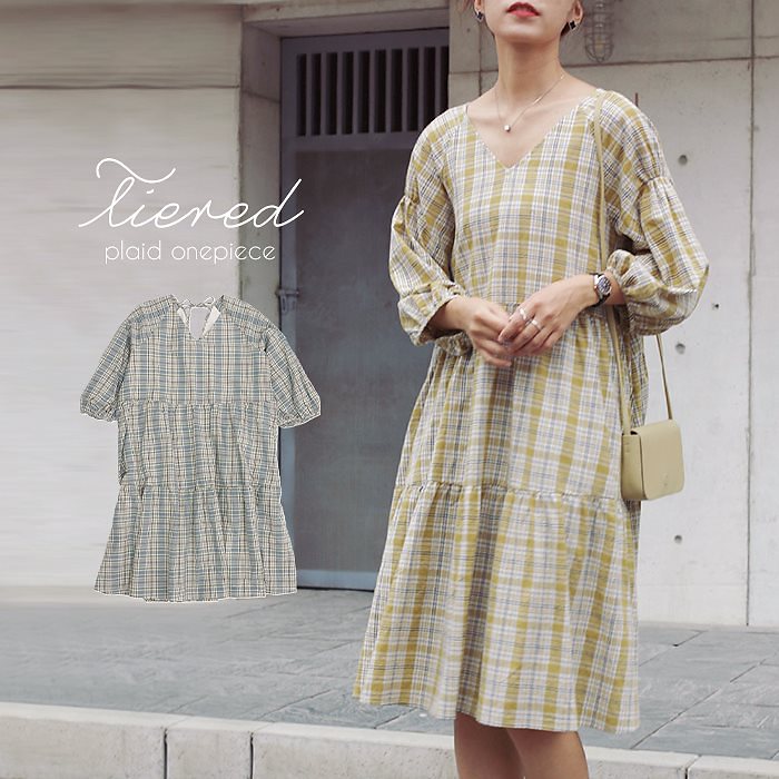 ワンピース レディース ティアードワンピ 半袖 七分袖 夏春 カジュアルワンピース ギャザーワンピ