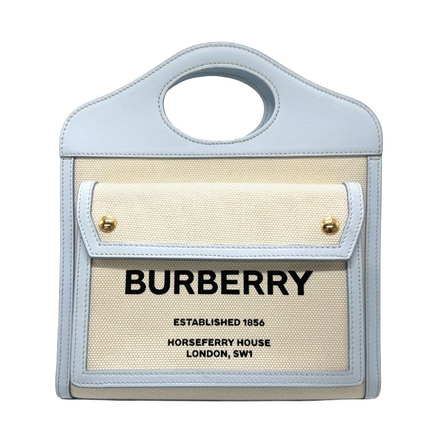 バーバリー BURBERRY ハンドバッグ ショルダーバッグ キャンバス/レザー ライトブルー×アイボリー レディース z2916