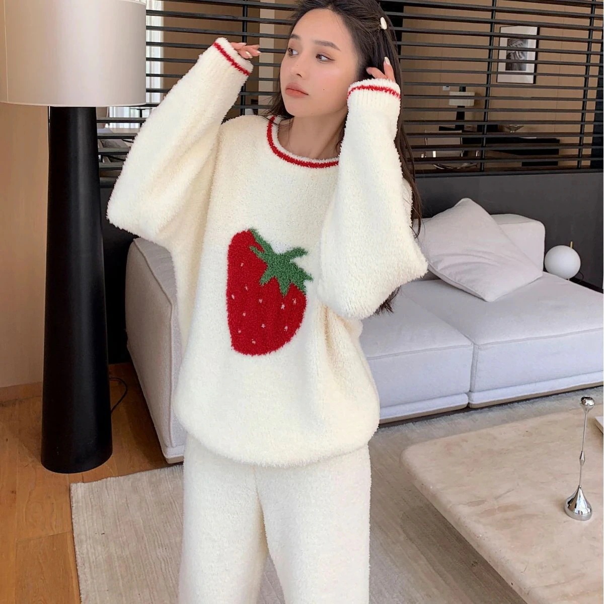 の女性用ハーフベルベットパジャマプルオーバー柔らかくてゆったり大きいサイズの暖かいホーム服スーツの外でも着用可能