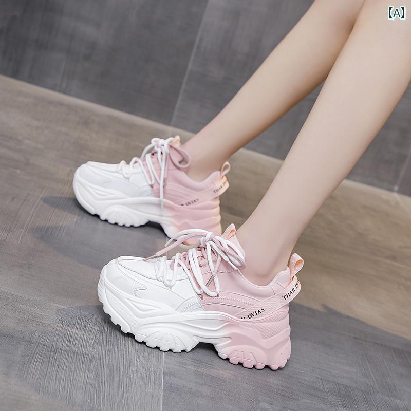 ダッドスニーカー レディース シューズ ボリュームソール 秋冬 厚底 カジュアル スポーツ ピンク ホワイト