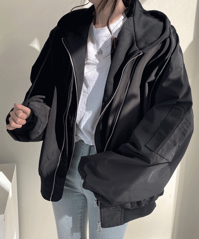 [2サイズ/ブランドクオリティ]男女共用二重レイヤードパーカー航空ジャンパー(2color)ピンクラビット