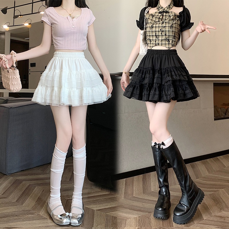 【1つ買うと10つ無料】レースケーキ -ラインスカート2025バレエスタイルハイウエストホワイトメッシュスカートスカート女性のトレンディ 69,304円