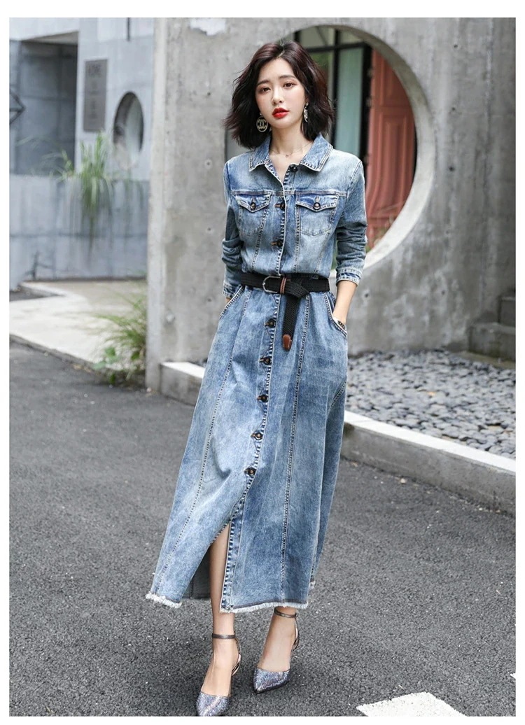 【急速出荷!】長袖デニムワンピース 大きいサイズ デニムワンピース ワンピース ロング丈 デニム コート ロングカーディガン とろみ レディース トップスゆったり デニムシャツ ロングワンピース 着痩