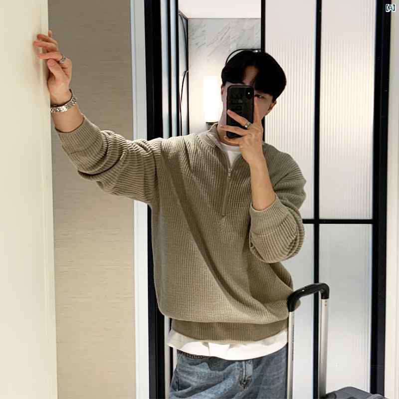 メンズ　ファッション　韓国ファッション　オシャレ　海外風 メンズ ハーフ ジップセーター 韓国 美 たり スタンドカラー セーター 秋冬 おしゃれ シンプル 無地 ジャケット