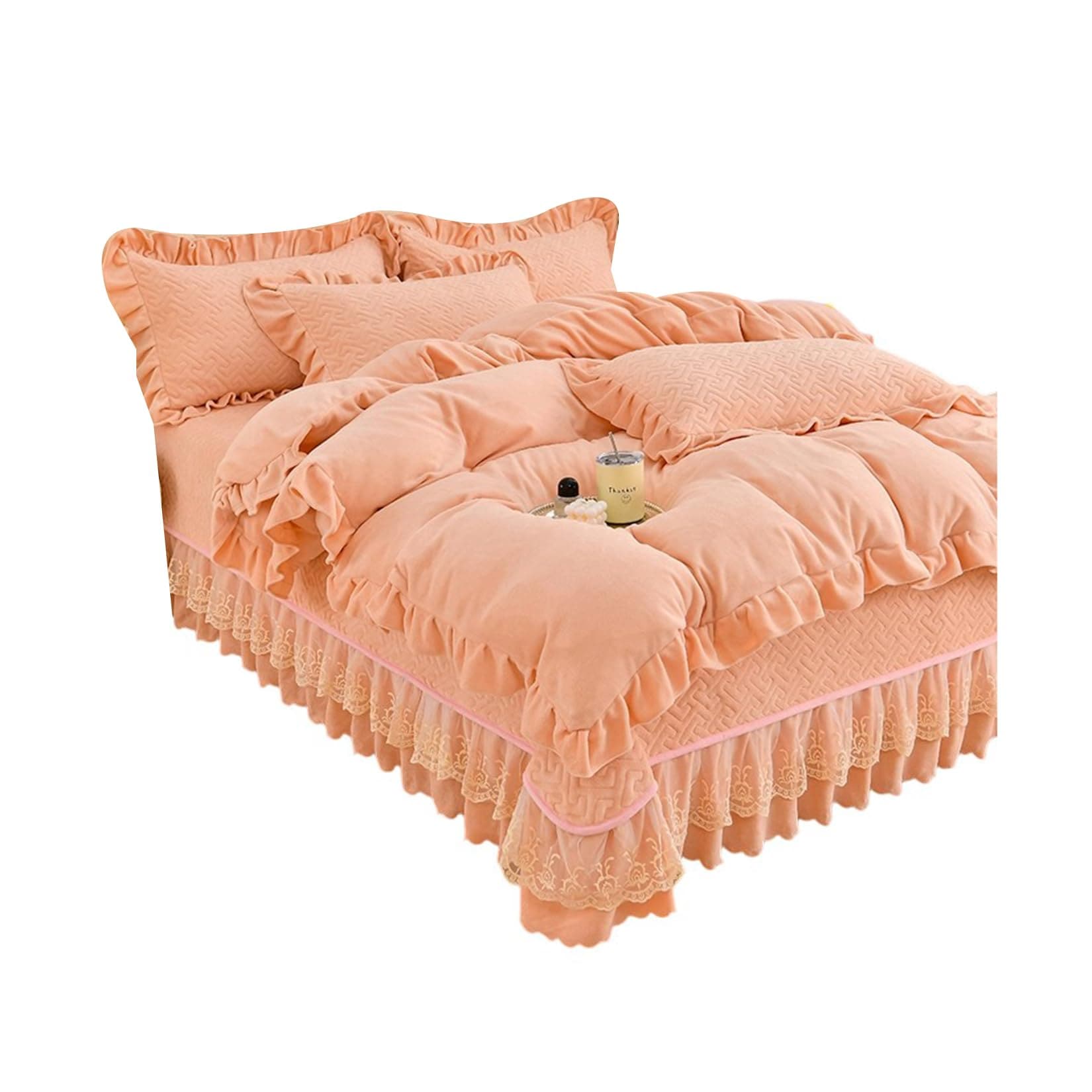 プリンセス風 フランネル 布団カバーセット レース フリル 無地 おしゃれ 可愛い とろける 柔らか肌触り あったか 保温 ふわふわ 高密度 厚手 静電気防止 洗える 秋冬寝具