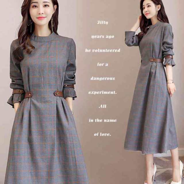 【2025新作入荷】ワンピースドレス ロング丈ワンピース グレンチェック レディース フレアAライン ロングワンピース 結婚式 ワンピース 40代