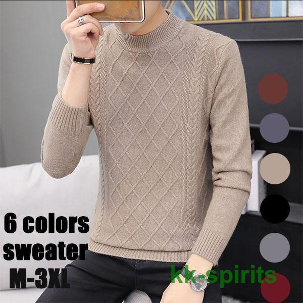 ニット メンズ ニットセーター ニットソー 長袖 クルーネック リブ編み 無地 秋冬 インナー セーター ハイネック おしゃれ 5,046円