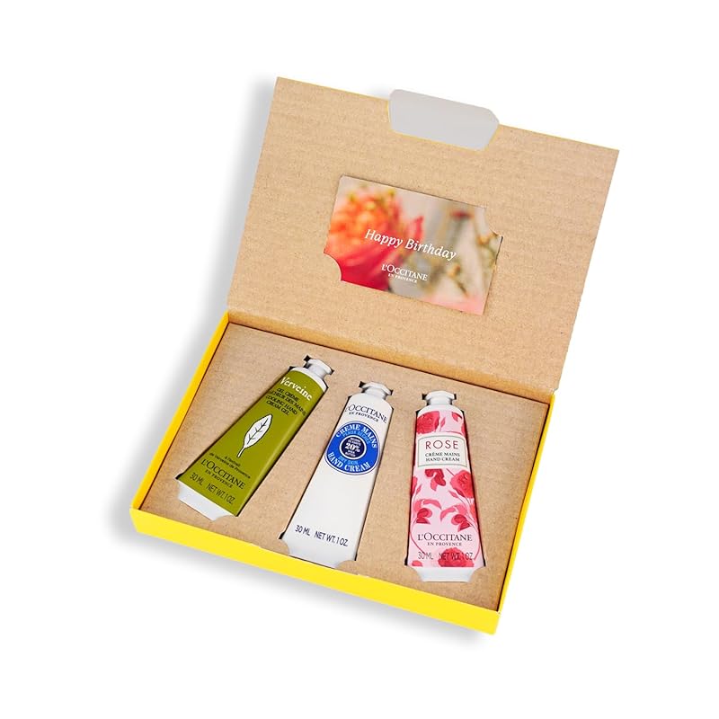【即納】ロクシタン(LOCCITANE) ハンド クリームHAPPY BIRTHDAYギフト(3本セット ヴァーベナアイス シア ローズ)メッセージ付き ギフト プレゼント バースデーギフト 男性