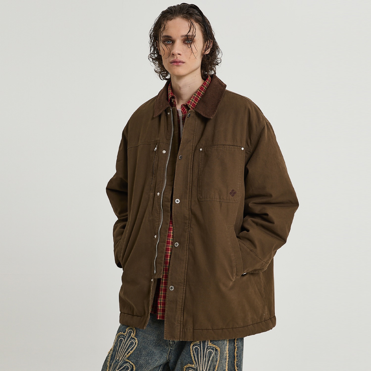 Padded Washing Work Jacket BROWN
