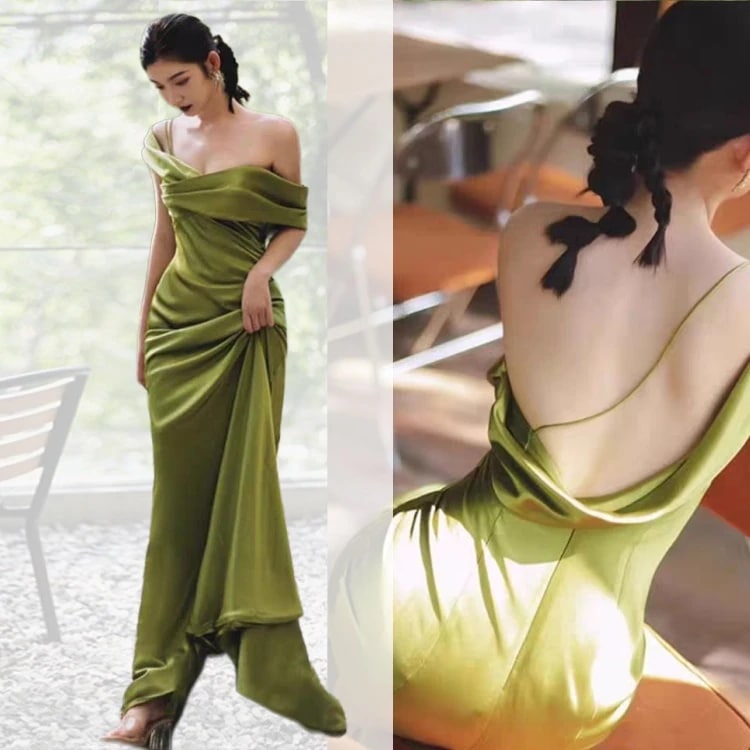 ドレス カラードレス ウエディングドレス グリーン 二次会 結婚式 披露宴 演奏会 パーティードレス 花嫁 露背 フォトウエディング 成人式 司会者 発表会