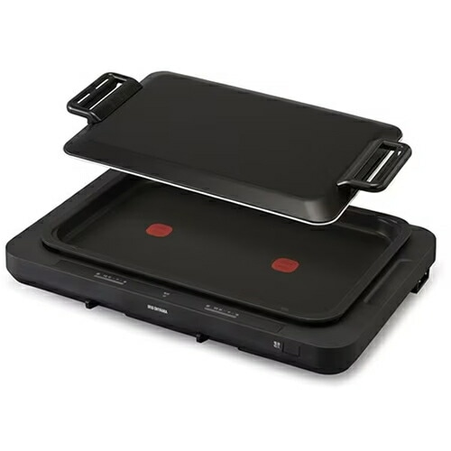 アイリスオーヤマ【IRIS】左右温調ホットプレート1枚 ブラック WHPK-021-B【平面プレート1枚 収納用スタンド付き】
