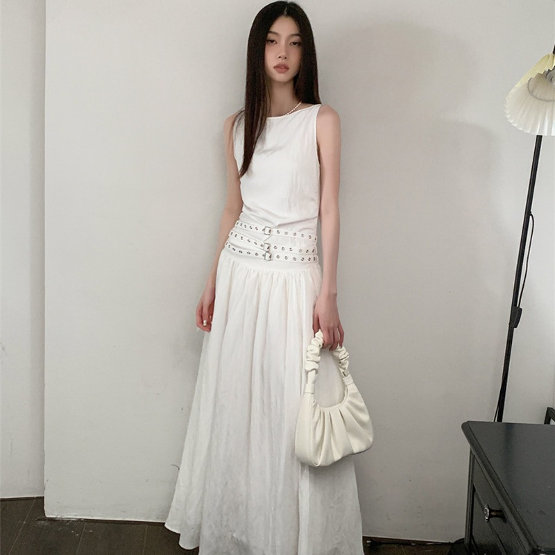 サスンダーワンピース レディース 夏デザイン感 ロングベルトベストスカート 2023スリム気質ボトムスカート