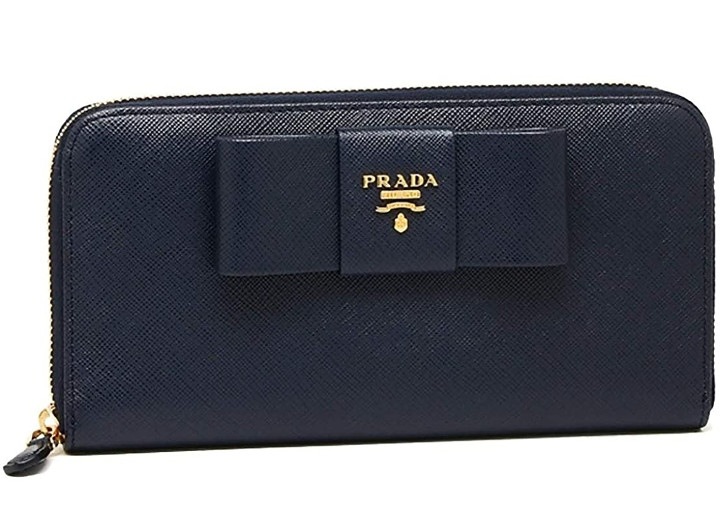 PRADA 1ML506-ZTM-F0216 SAFFIANO FUOCCO プラダ ラウンドファスナー長財布 フィオッコ/リボン＆ロゴメタル バルティコブルー/ゴールド /取寄品（DN1227）