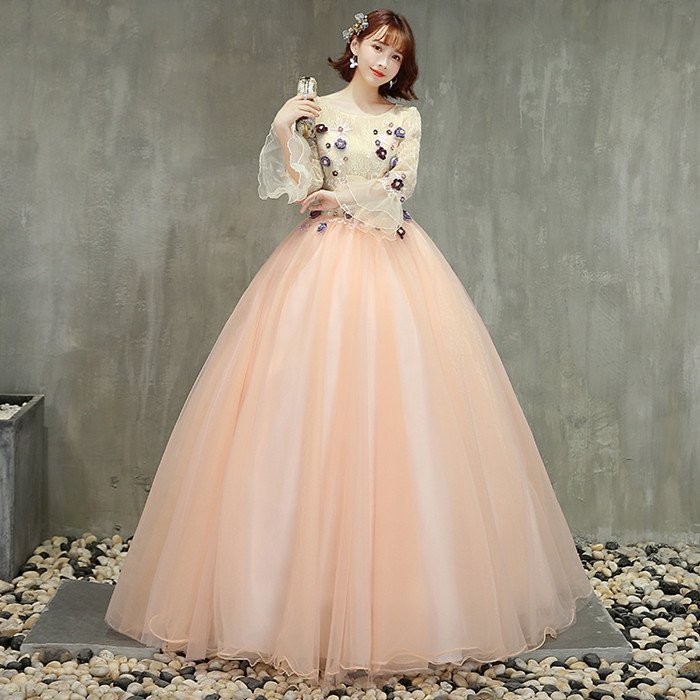 長袖 カラードレス 演奏会用ロングドレス ウェディングドレス ロングドレス 演奏会 発表会 ピアノ発