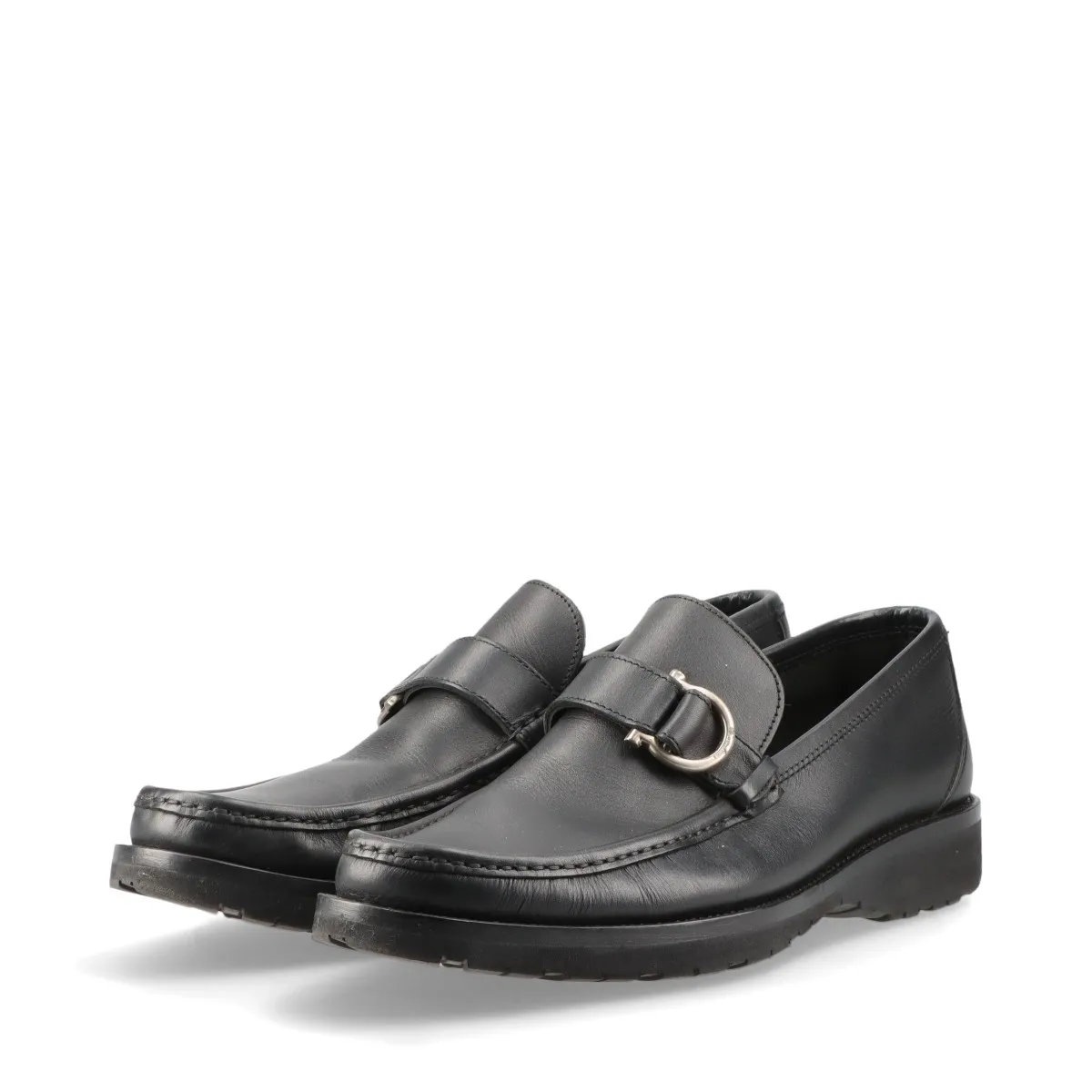 美品 ガンチーニ 7 1/2 レザー ローファー レースアップ 靴 シューズ 革靴 ビジネス ローファー 紳士 スニーカー 本革 ブラック 黒 メンズ MMM CO51-1 中古