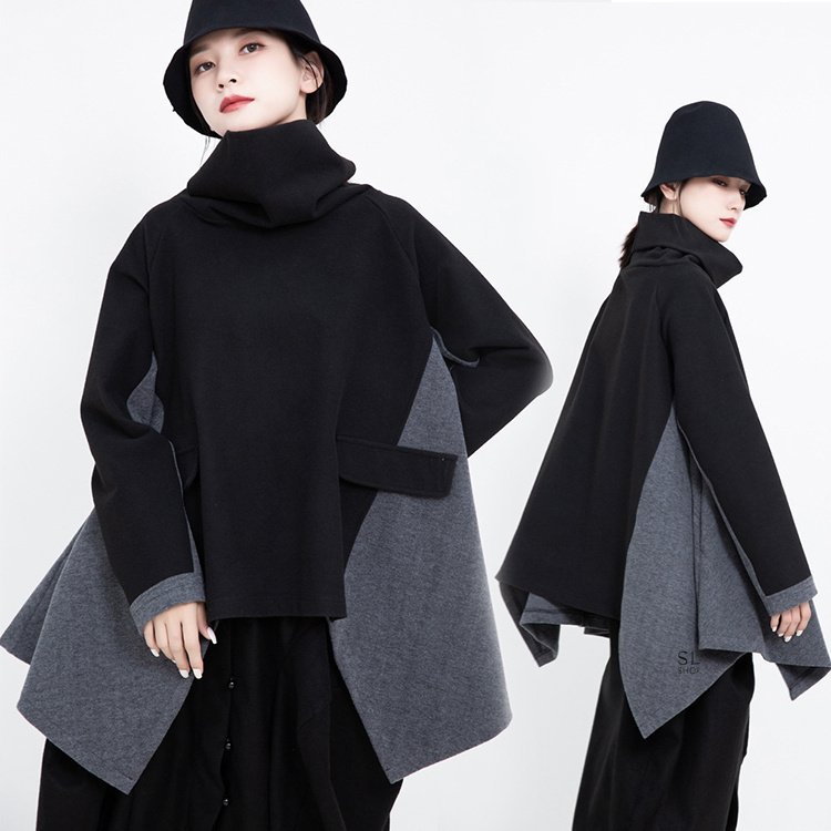 トレーナー レディース おしゃれ 切り替え マント風 ハイネック ラグランスリーブ トップス春