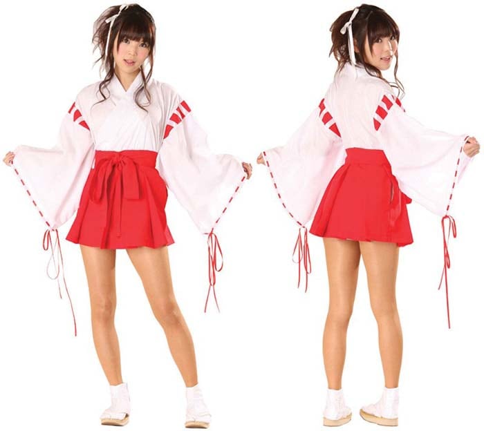 【夢のなかの巫女ちゃま（XＬ(LL)サイズ）女性用】 巫女 衣装 コスプレ ミニスカ 赤 ミニな袴がとってもキュート！夢の中に出てくるくらいかわ