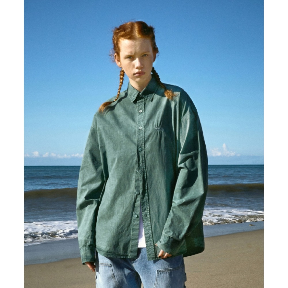 フルークスラムロゴピグメントウォッシュシャツブルーグリーン FLS207