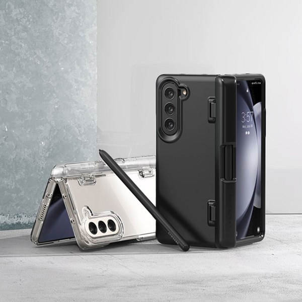 Galaxy Zフォールド5 磁石のない自動ヒンジカバー/ペンカバー 透明パーフェクトスリムフィット+全面液晶強化ガラス保護フィルム贈呈