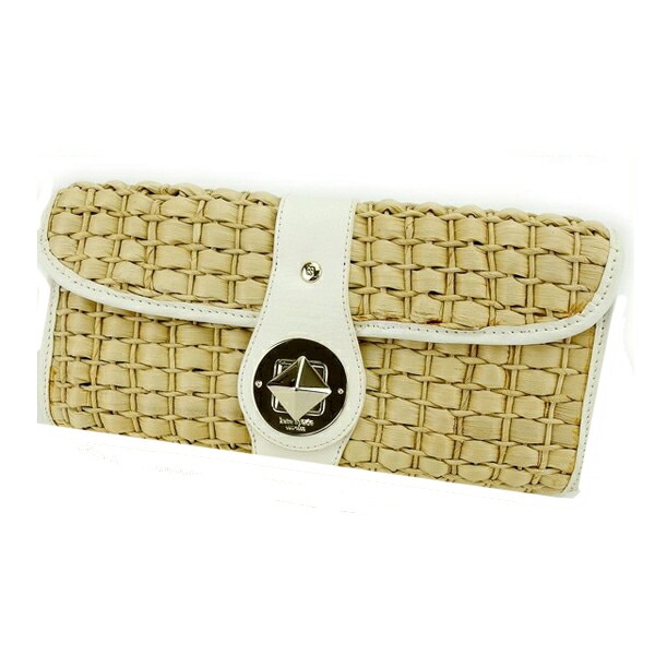 クラッチバッグ ターンロック ナチュラル×ホワイト×ライトゴールド レディース 中古