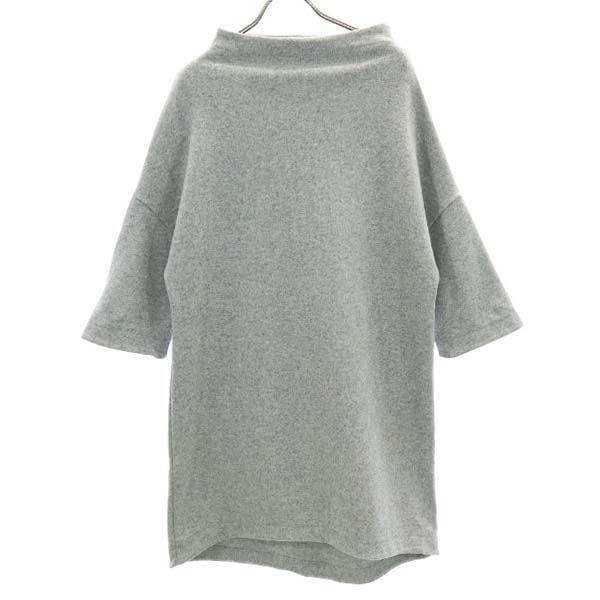 イタリア製 ウールブレンド 7分袖 ワンピース M グレー系 ドロップショルダー レディース