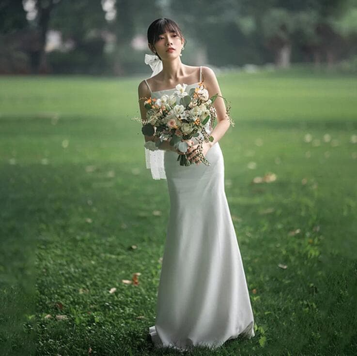ウェディングドレス 花嫁ドレス wedding dress 二次会ドレス 結婚式 ロングドレス ブライダル スレンダーライン バックスタイル キャミソール 海外挙式 エレガント シンプル ハネムーン