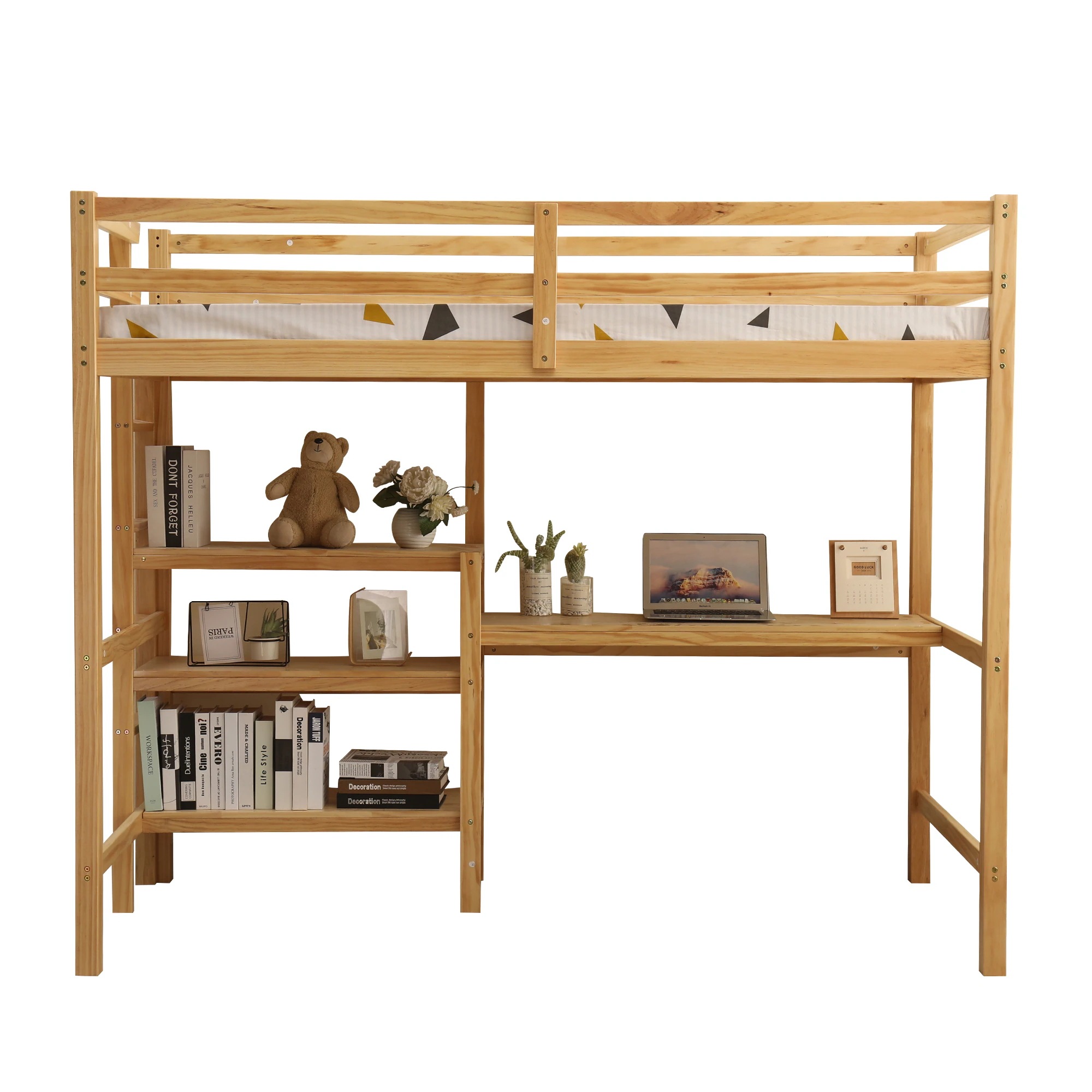 278【新作】【ナチュラル】ロフトベッド 木製 デスク付く ハシゴ 棚 システムベッド 子供ベッド シングルウッド 階段 収納 北欧風 子供部屋 耐震