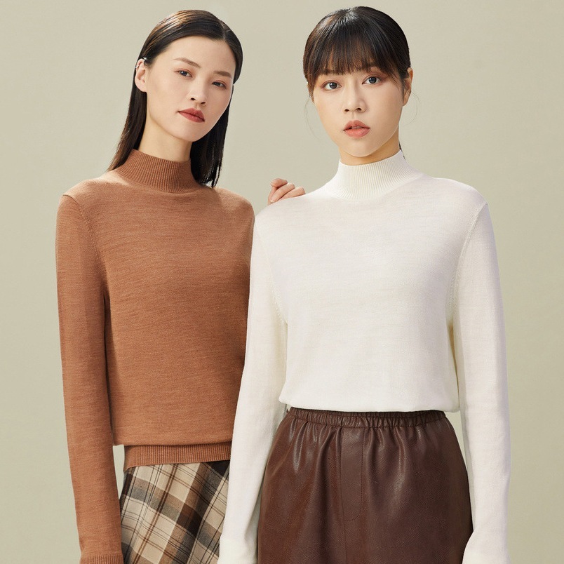 【洗濯機洗いOK】レディース 薄手ファインウールニットセーター 暖かいベースレイヤーセーター A300962