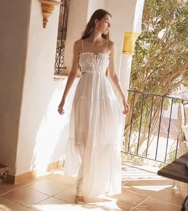 レディース ワンピース キャミソール ドレス ティアード ロングパンツ チュールスカート フレアスカート ノースリーブ フレア フェミニン リボン ハイウエスト 透け感 シースルー かわいい