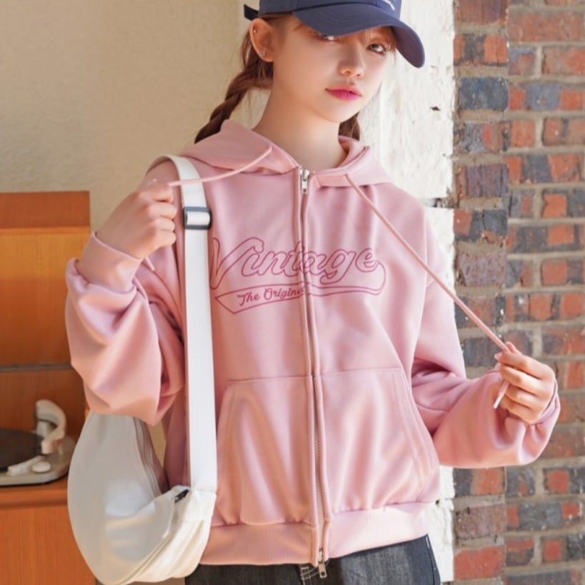 ダブルジップパーカー フード付き ストリート ロゴ トップス アウター パーカー トレーナー フーディー スウェット 袖あり 長袖 ドロップショルダー 襟なし ファスナー ポケット 前開き 綿