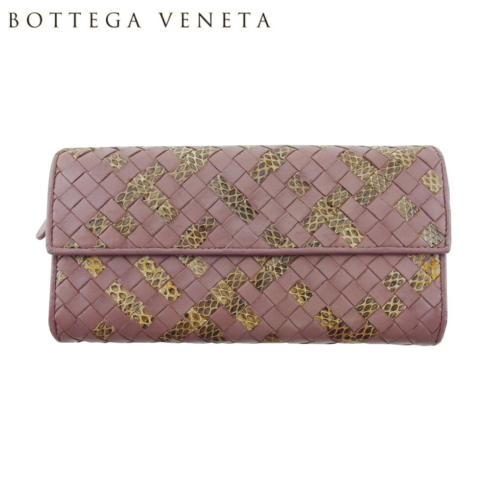 ボッテガ ヴェネタ 長財布 ラウンドファスナー 財布 レディース メンズ パイソン イントレチャート BOTTEGA VENETA 中古長財布