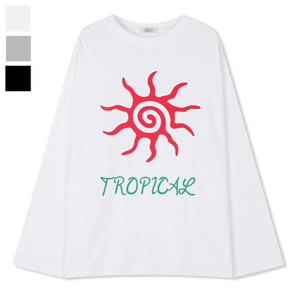 メンズ トロピカル ラウンド 長袖 Tシャツ ML-TSA-Q003-アイボリー