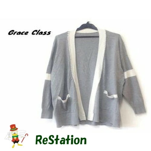 【中古】グレースクラス Grace Class パールラインカーディガン 長袖 グレー レディース サイズ36
