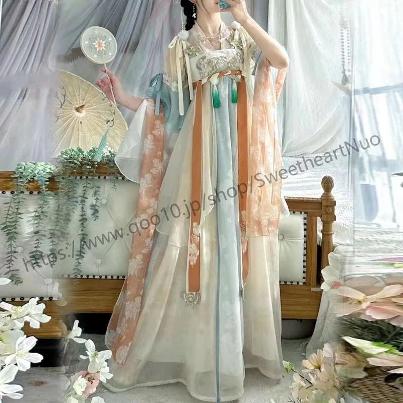 漢服女フルセット唐制漢要素チ胸シャツ破れスカート刺繍プリント親友モデルクリスマスハロウィン コスプレ スカート ロリスーツ ロリ可愛 メイド服 二次元 学園祭 文化祭588