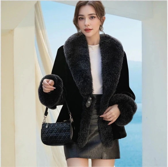 24 ファーコート 人工狐ファー襟 ファーベスト ママ 大人 短丈 アウター