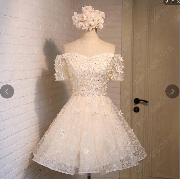 Aラインドレス パーティードレス カラードレス 発表会 演奏会 ミニドレス フォーマル 膝上丈 演出 結婚式 二次会 オフショルダー 編み上げ フラワー パープル-37