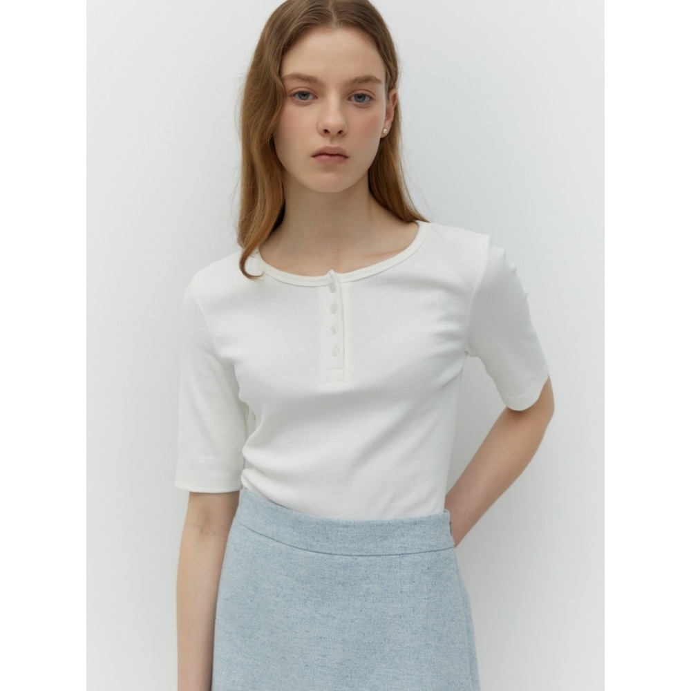 デパウンドヘンリーネックTシャツホワイト