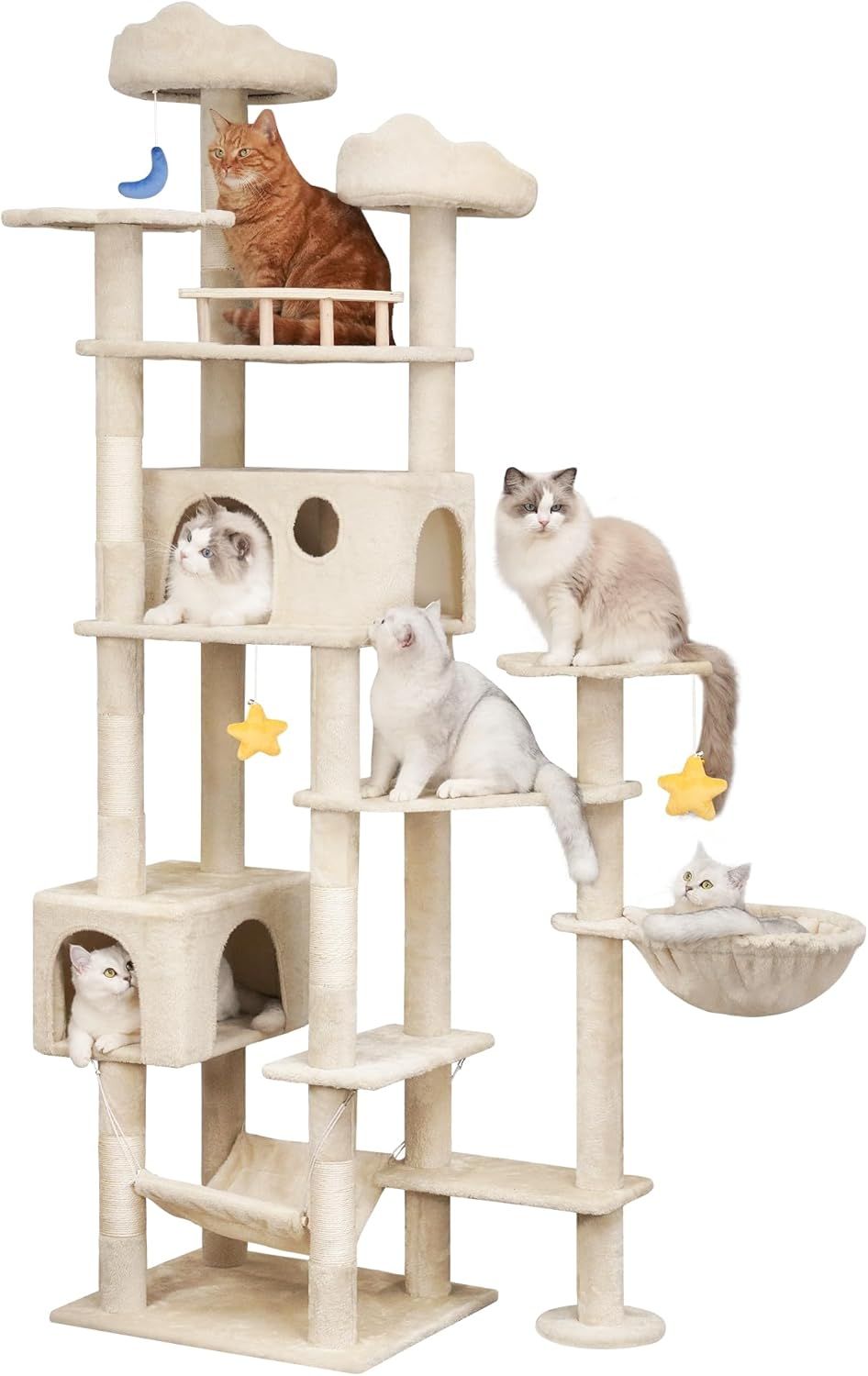 キャットタワー 大型猫用 猫タワー 多頭飼い 雲型い猫 ベッド 猫 ハウス 広いハンモック 天然サイザル麻爪研ぎポール 見晴らし台 ぬいぐるみ キャット タワー 人気 おもちゃ 可愛 据え置き 転倒防