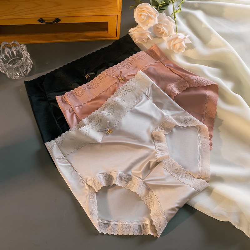 10個セット 氷糸無痕サテンパンツ女性薄型通気性ボトムミッドウエスト三角パンツ少女抗菌パンツ