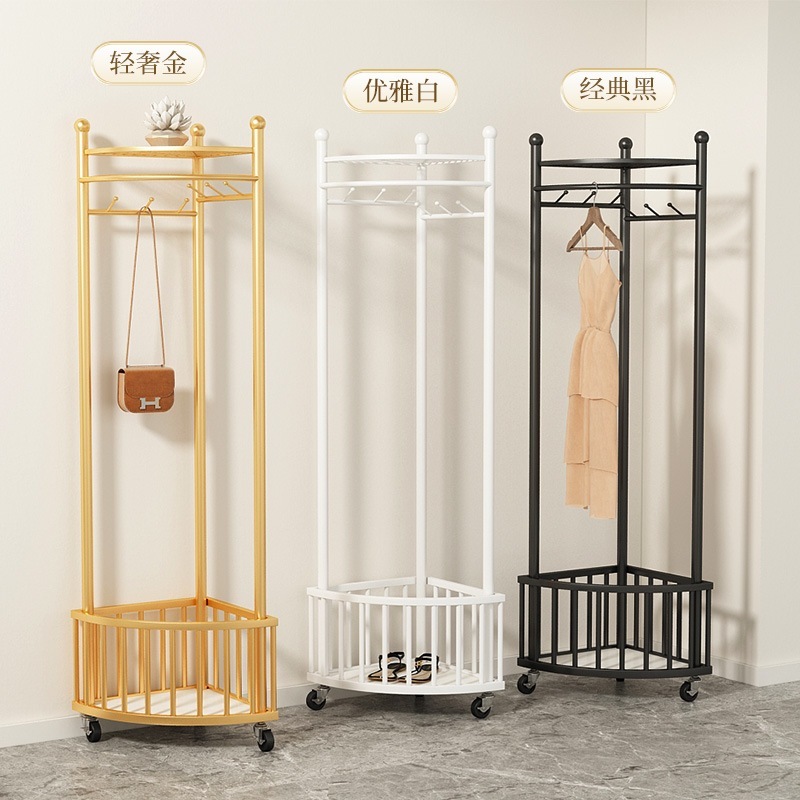 コーナー洋服ハンガー床置き寝室洋服ハンガー取り外し可能な車輪付き家庭用リビングルームライト高級衣類乾燥ラックシンプルなコートラック