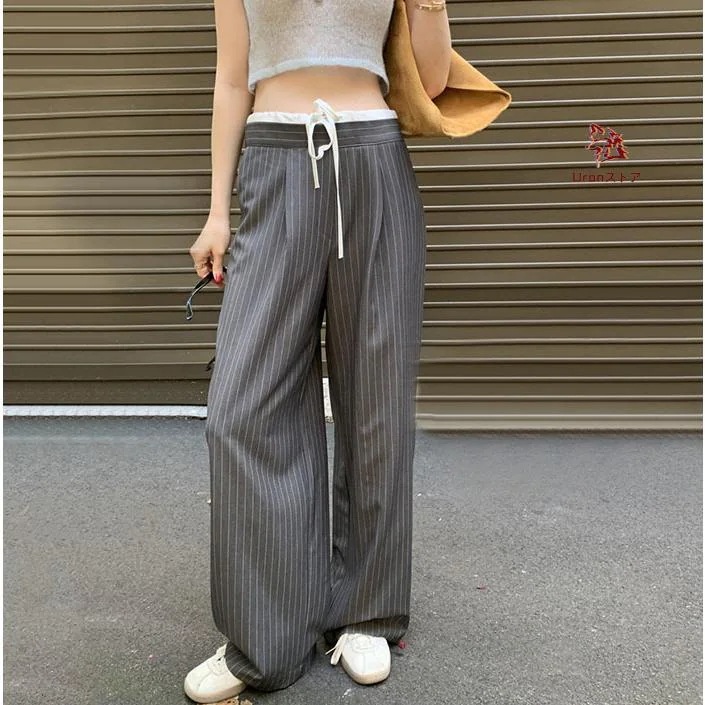 ストライプ レディース 夏 ワイドパンツ ロングパンツ ストライプパンツ 涼感 ワイド パンツ ボトムス イージーパンツ ズボン 長ズボン カジュアル 涼しい 爽や