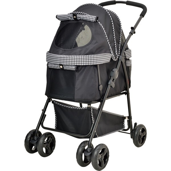 わんわんカート多頭用DX Plus 千鳥柄 ブラック メーカー直送