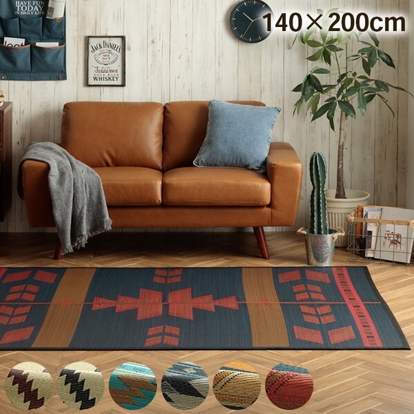 1051770242303 キリムシリーズラグ い草ラグ カーペット 夏用 節電 おしゃれ 北欧調 自然素材 天然素材 ストーリー柄 エスニック 人気 レッド 約140×200cm メーカー直送