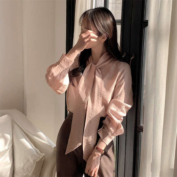 (3WAY/格式ルック/高級美) ハイネック ピンタック タイ ブラウス bs8088