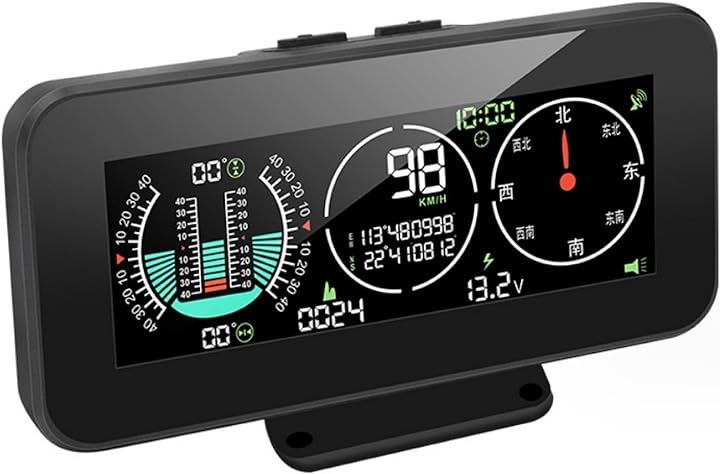互換品小型 クリノメーター HUD GPS 電子コンパス 車 速度計 車の角度 傾斜計 ピッチ角 水平 バッテリー電圧 自動調光 LCD表示 過速度警報機能 オフロード(ブラック)