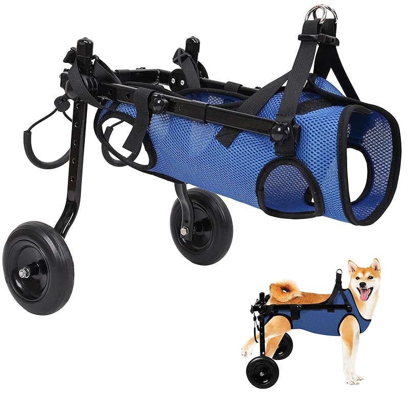 BECEMURU 犬の歩行補助具 犬用車椅子 ペット歩行器 歩行補助 軽量 犬介護 補助輪 犬用カート サイズ調整可能 ２輪犬用カーと 犬リハビリ用具 犬ヘルスケア (ブルー(S))