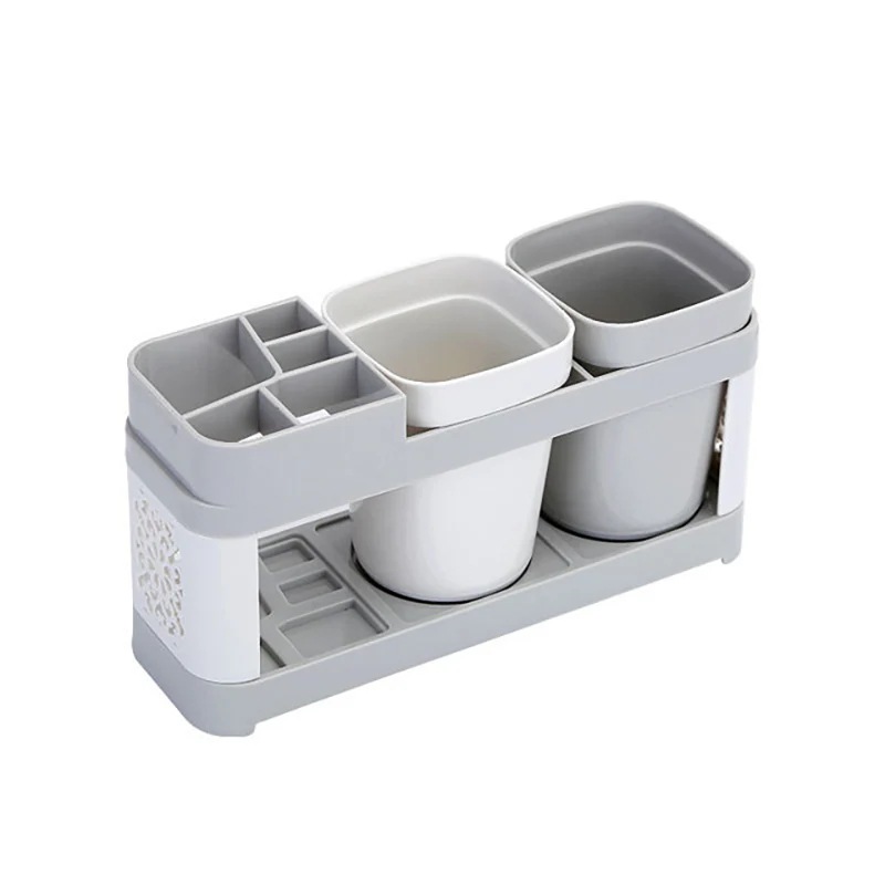 歯ブラシホルダー 歯ブラシ歯磨き粉カミソリコーム用の2つのカップ付き多機能セ