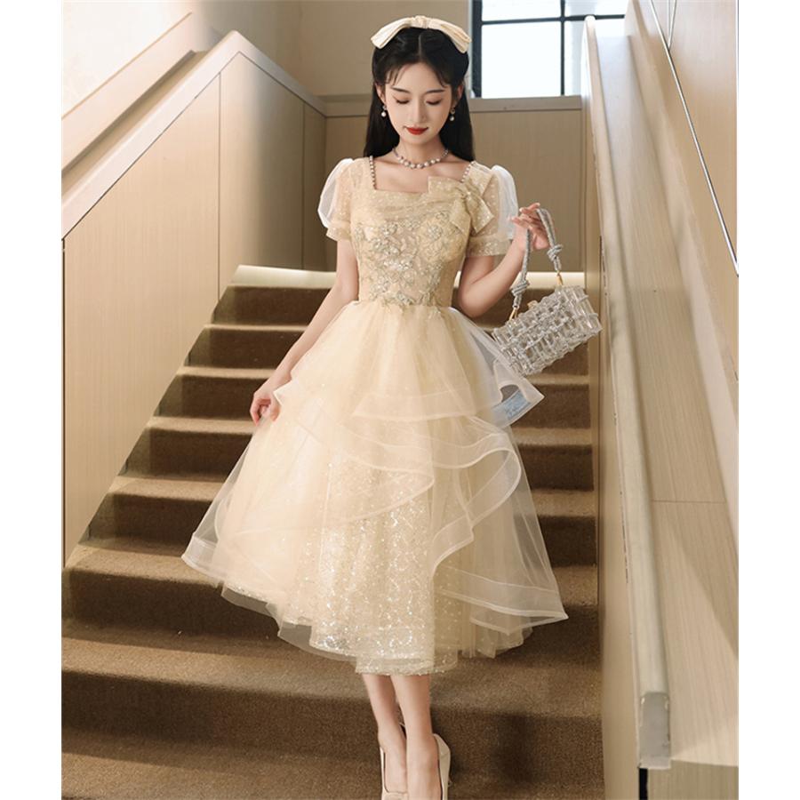 パーティードレス レディース ロングドレス カラードレス ダンスウェア 発表会 イベント 舞台衣装 プリンセス ウェディング 洋服 ベージュ ワンピース